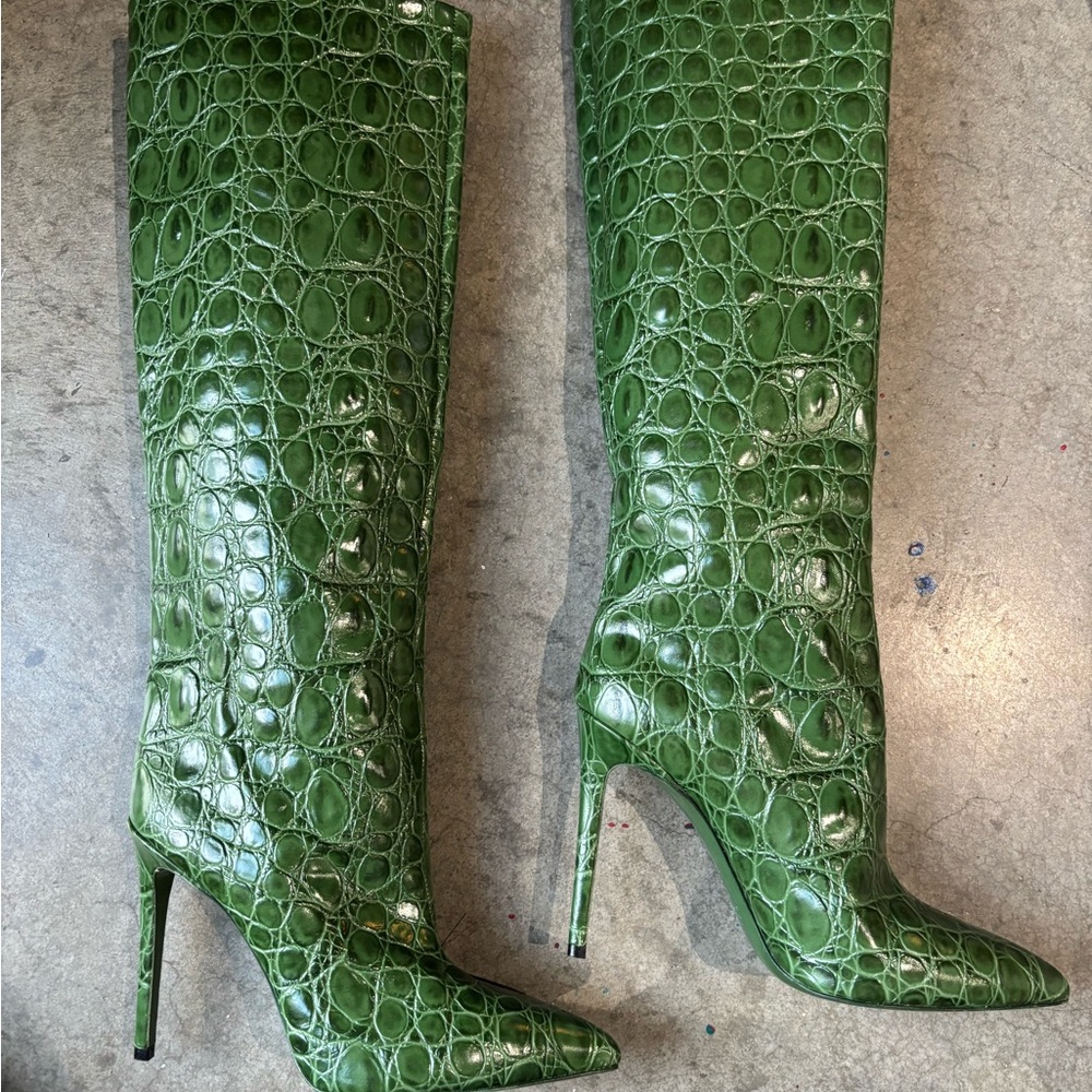 Paris Texas Green Stiletto Heeled Boots